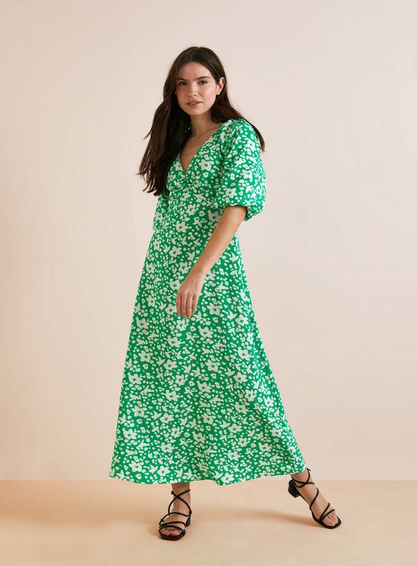 Everbelle Green Floral Tuck Sleeve Midaxi Dress 16